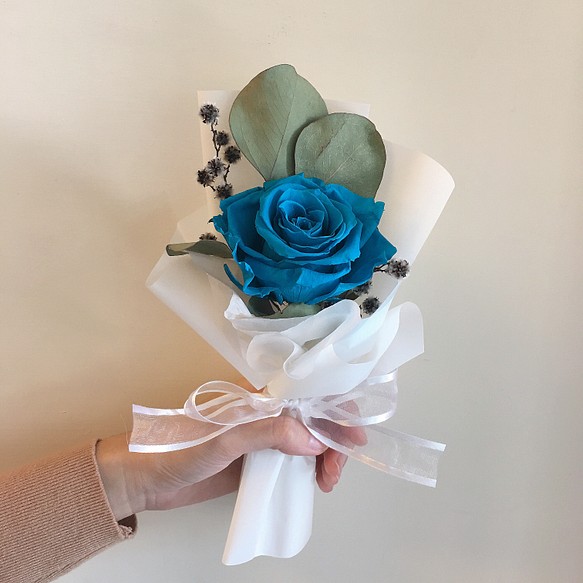 單支永生玫瑰花束（藍色系）情人節禮物 第1張的照片