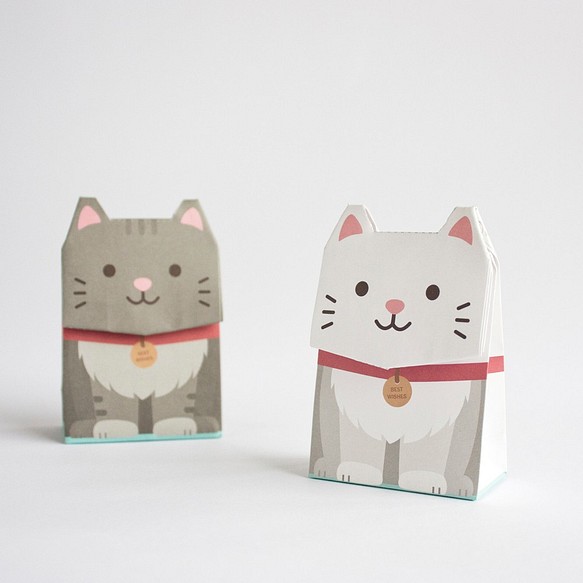 動物禮物包裝紙袋- 灰貓 (L尺寸) 第1張的照片