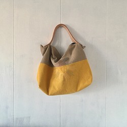 【受注製作】黄色とカフェオレ色の鞄　刺繍入り 1枚目の画像