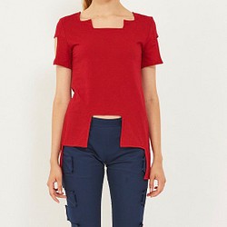 【90%セール】ブロックTシャツ【red/M】 1枚目の画像