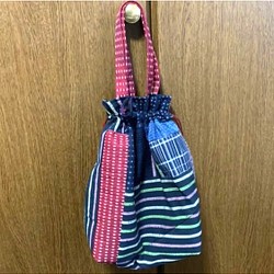 巾着トートバッグ（久留米絣／三河木綿／遠州織物） 1枚目の画像