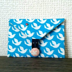 封筒型カードケース＊鳥＊ブルー 1枚目の画像