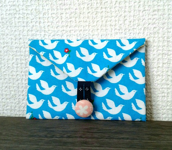 封筒型カードケース＊鳥＊ブルー 1枚目の画像