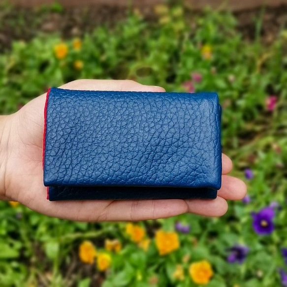革屋さんがつくる 撥水革　オールイン コンパクト財布　ブルー 1枚目の画像