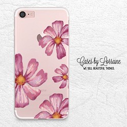 ※ iPhone 7・7 Plus・6/6s・6 Plus・5/5s・SE※ 簡約粉紅色花朵手機殼 透明軟殼 第1張的照片