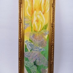「王様のチューリップ」　春　切り絵　紙　黄色　蝶　金色 1枚目の画像