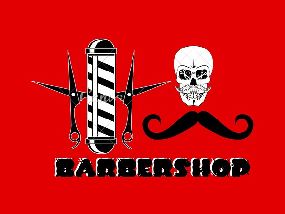 スカル&barberサインポール ロゴデザイン 1枚目の画像