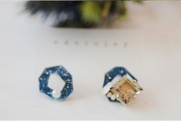 復古珠寶和耳環的星塵（藍色） 第1張的照片