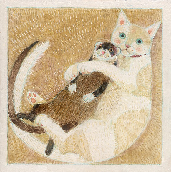 フェレットと猫（原画） 1枚目の画像