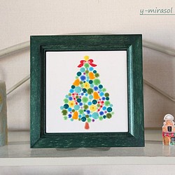 「受注製作」丸がたくさん☆ クリスマスツリーの絵タイル（木製額入り） 1枚目の画像