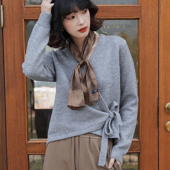 日式和風感系帶開衫|外套|兩色|春款|羊毛混紡|Sora-680 第1張的照片