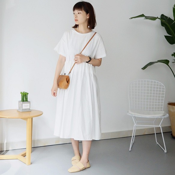 不規則拼接洋裝-白色款|洋裝|日系|棉|獨立品牌|Sora 第1張的照片