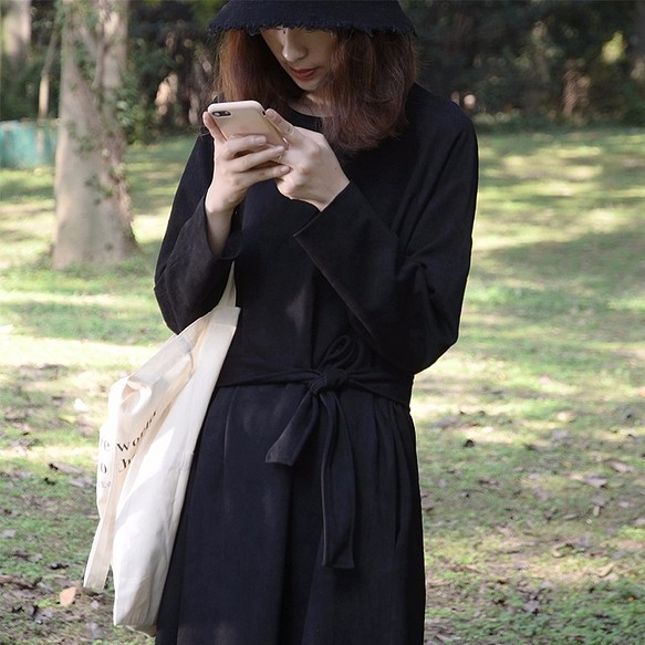 黑色復古雙層厚款洋裝|連衣裙|麂皮絨+人棉|獨立品牌|Sora-62 第1張的照片