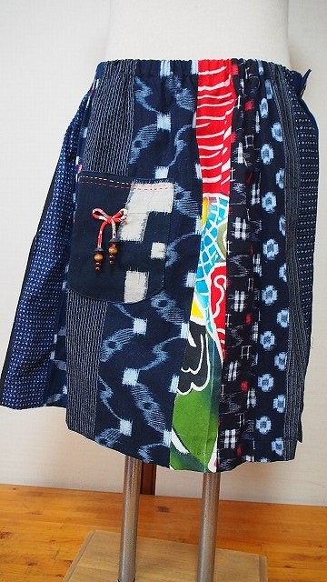 ◆古布藍染木綿絣色々な絣の組み合わせ・巻きスカート 1枚目の画像