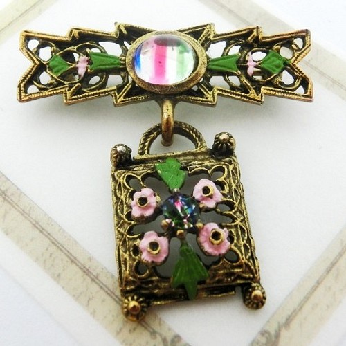 ＜送料無料＞ヴィンテージアイリスガラスのエナメルブローチ vintage iris brooch