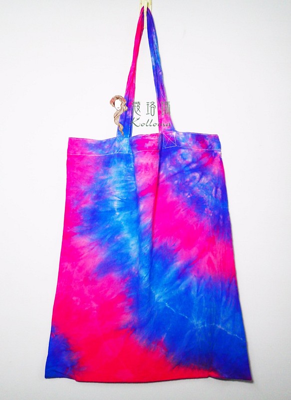 ♔蔻珞瑪♘ Ⓓⓔⓢⓘⓖⓝ - 手染購物袋-藍桃 第1張的照片