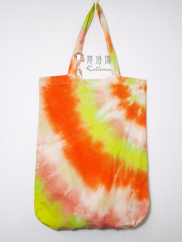 蔻珞瑪Kolloma手染購物袋-橘綠(寬底) 第1張的照片