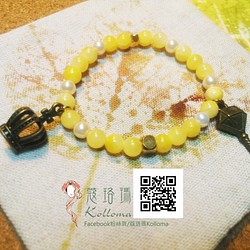 ♔蔻珞瑪♘ Ⓓⓔⓢⓘⓖⓝ - 手工設計-糖果色玉石/珍珠/黃銅手鍊(黃) 第1張的照片