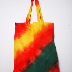 ♔Koroma♘ Ⓓⓔⓢⓘⓖⓝ - 手染めショッピングバッグ-オレンジ グリーン イエロー 1枚目の画像