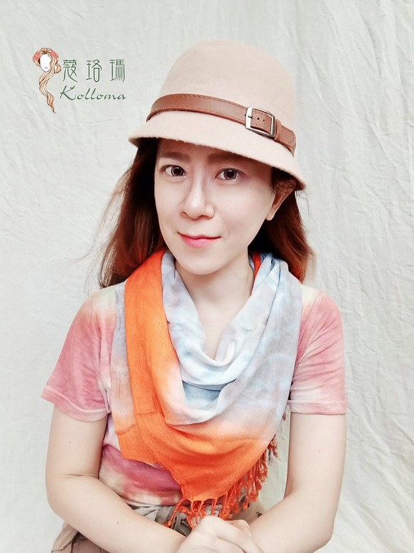 ♔蔻珞瑪♘ Ⓓⓔⓢⓘⓖⓝ - 渲染絲光棉圍巾-橘灰 第1張的照片