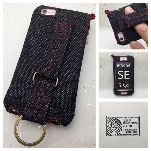 SE,5,5S,5C用 布のiPhoneジャケット デニムワインレッド 1枚目の画像