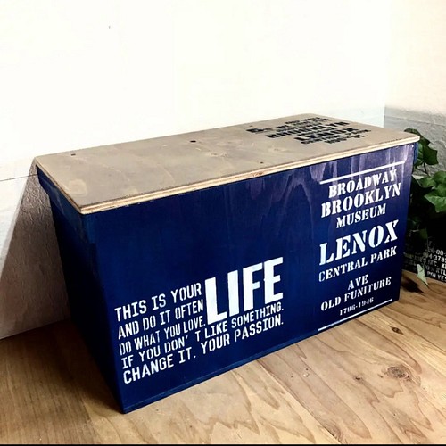 ウッドボックス 木製 ブラック×ライトブルー 2Lペットボトル 収納可能箱 新品
