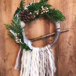 【Christmas wreath 2017】ボヘミアン ナチュラルミニリース 1枚目の画像