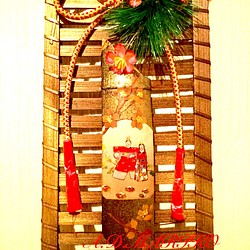和モダンなお雛様 オリジナル竹すみ壁飾り一点物 1枚目の画像