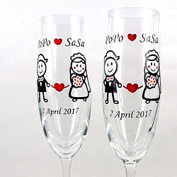 我們的水晶香檳杯 - Western Western 03  (包雕刻彩繪名字及日子) 結婚禮物 週年記念禮物 客制化 第1張的照片