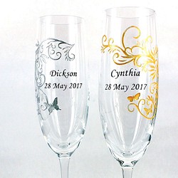 我們的水晶香檳杯 - Vintage Design (包雕刻彩繪名字及日子) 結婚禮物 水晶酒杯 週年記念禮物 客制化 第1張的照片