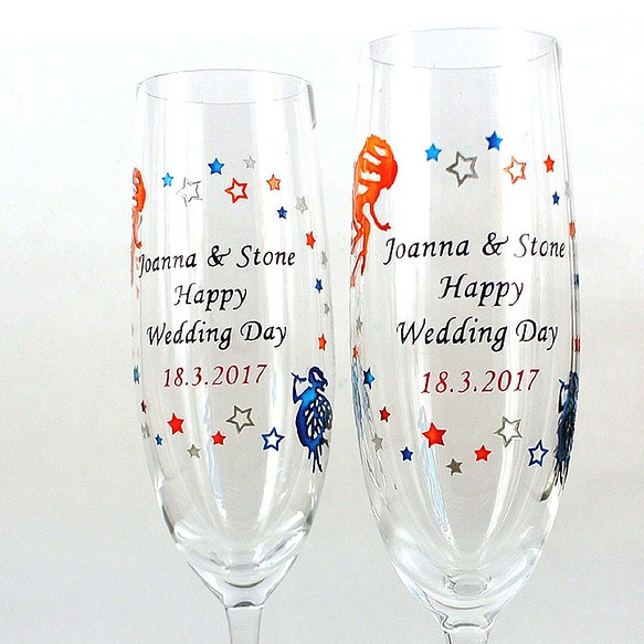 私たちのクリスタルシャンパングラス -  Lengend（パッケージの彫刻や絵画の名前日）カスタマイズされたガラス水晶結婚祝い記 1枚目の画像