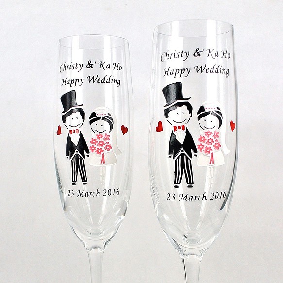 我們的水晶香檳杯 - Western Wedding 04(包雕刻彩繪名字及日子) 水晶酒杯 週年禮物 客制化 第1張的照片