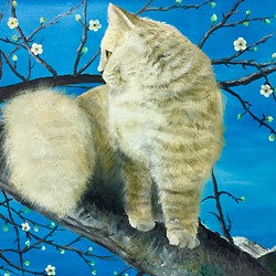 貓與春梅，油畫 第1張的照片