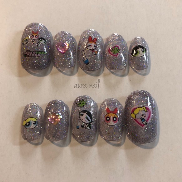 No 31 キャラネイル パワーパフガールズ ネイルチップ ネイルシール Aura Nail 通販 Creema クリーマ ハンドメイド 手作り クラフト作品の販売サイト