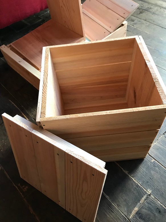 りんご箱 蓋付 角箱 2箱 // ウッドボックス 木箱 収納 Diy 木製 | 焼き