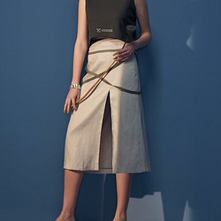 YINZIER-X字帶型純麻開岔裙 第1張的照片