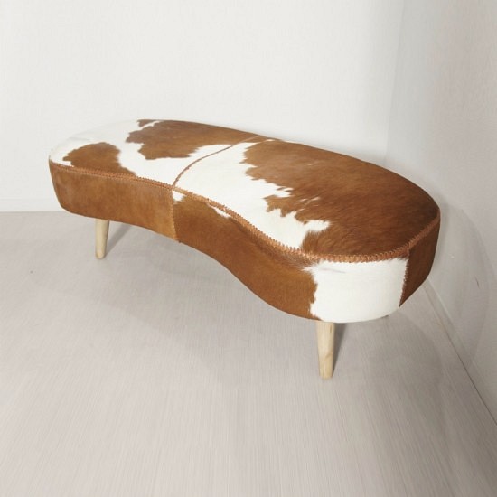 アンティーク調 毛皮ベンチソファ 革張 椅子 ピーナッツ型 1枚目の画像
