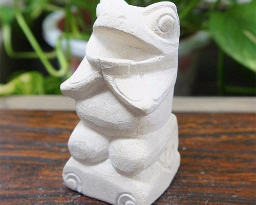 パラス石 石彫り バリ島 アジアン オブジェ 置物 カエル 10cm (口開き 