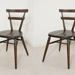 【2脚セット】アンティーク調 ダブルバーバック チェア 無垢 木製椅子 カントリー ダーク 1枚目の画像