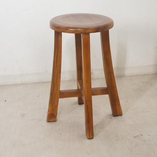 アンティーク調 レトロな丸スツール 木製椅子 高級 チーク無垢材 椅子 