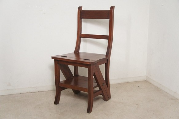銘木マホガニー 無垢材 ステップ チェア 踏み台 木製 椅子 脚立 cha065 1枚目の画像
