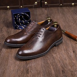 ハラコレザー子牛革シューズウイングチップ紳士靴ハンドメイド本革靴 コーヒー送料無料 1枚目の画像