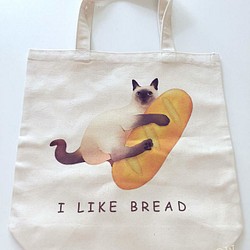 食パンとシャム猫のトートバッグ 1枚目の画像