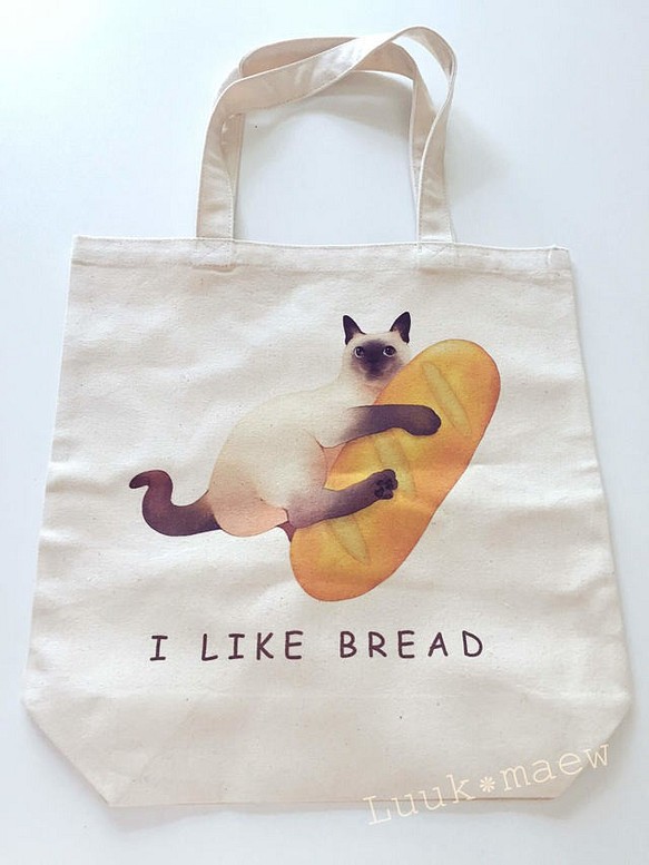 食パンとシャム猫のトートバッグ 1枚目の画像