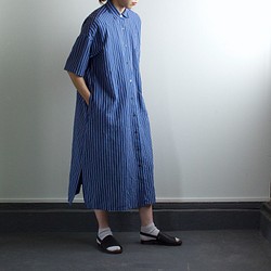 original cotton linen stripe/ one piece/blue 1枚目の画像