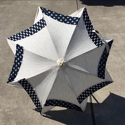 綿紬と雪ん子絣の日傘 1枚目の画像
