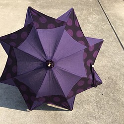 日傘 久留米絣×浜松無地木綿 紫水玉と無地 1枚目の画像
