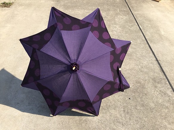 日傘 久留米絣×浜松無地木綿 紫水玉と無地 1枚目の画像