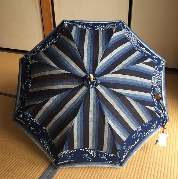 遠州綿紬と藍型染の日傘-