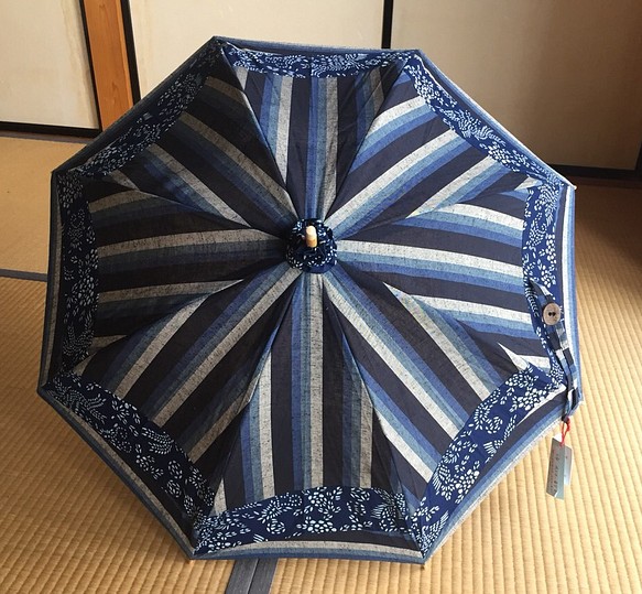 遠州綿紬と藍型染の日傘 ★